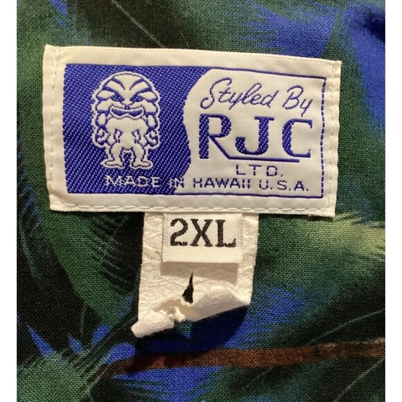 RJC Men’s Vtg Hawaiian Shirt 2XL Blue White Station Wagon Cars Aloha Pocket - Picture 5 of 16